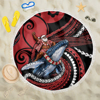 Tonga Christmas Beach Blanket Santa Riding Humpback Whale DT05 One Size 150cm Red - Polynesian Pride