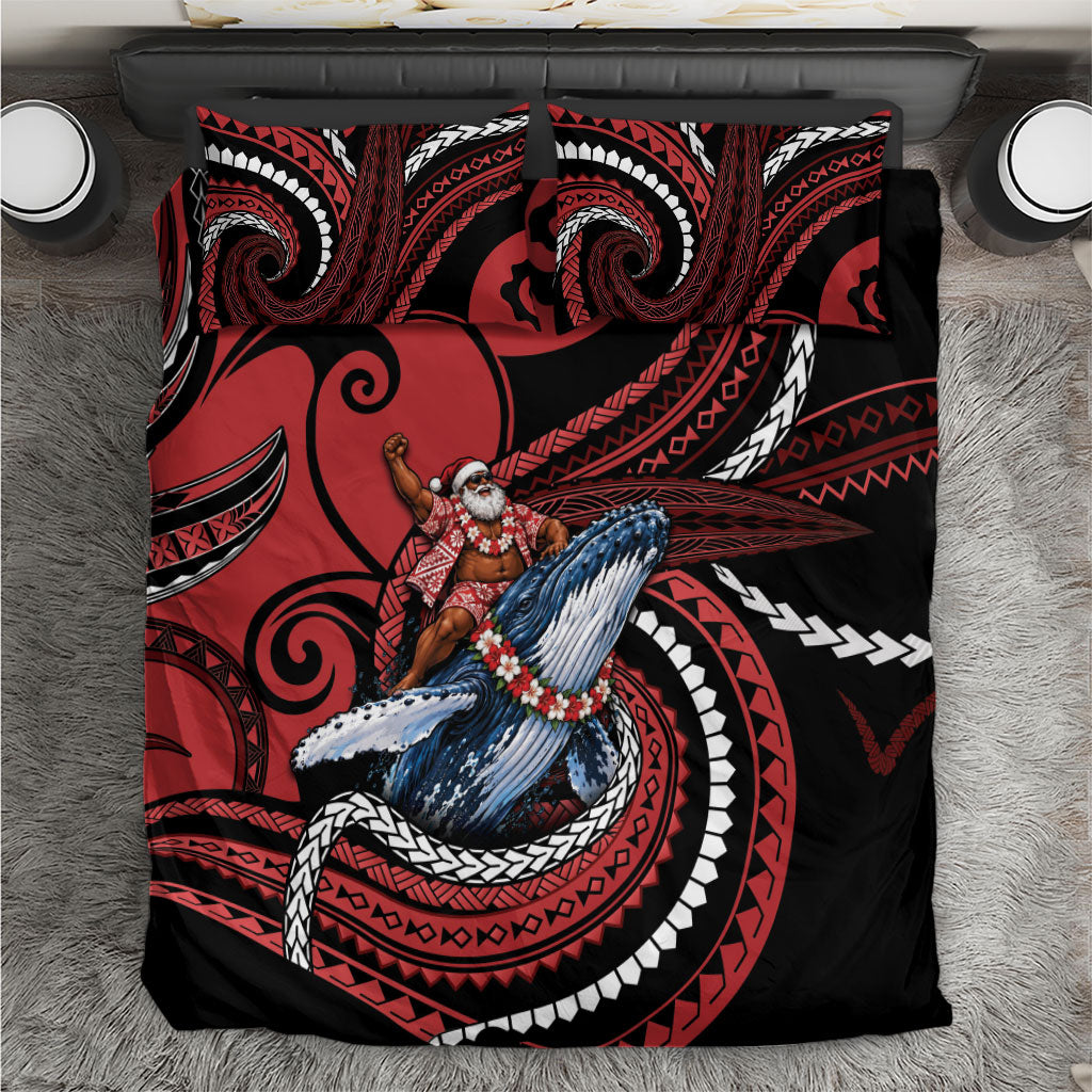 Tonga Christmas Bedding Set Santa Riding Humpback Whale DT05 Red - Polynesian Pride