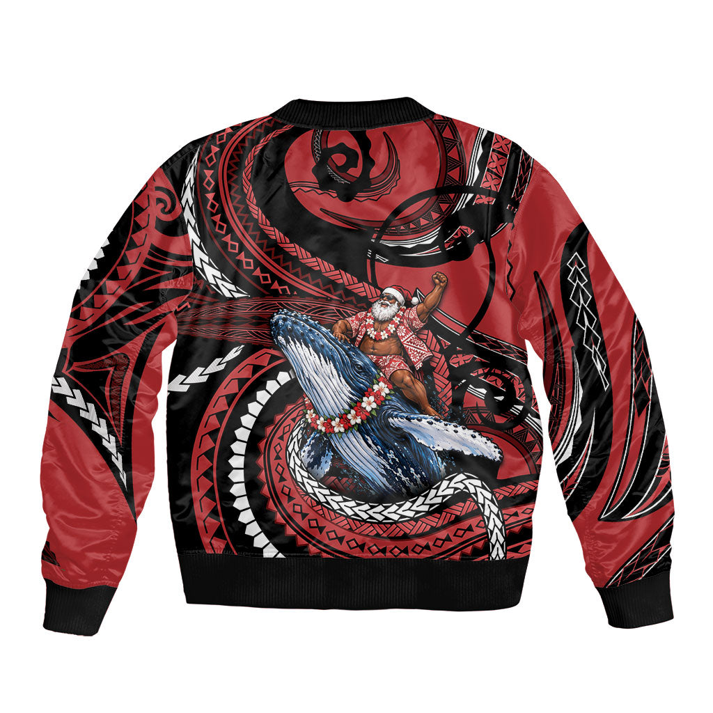 Tonga Christmas Bomber Jacket Santa Riding Humpback Whale DT05 - Polynesian Pride
