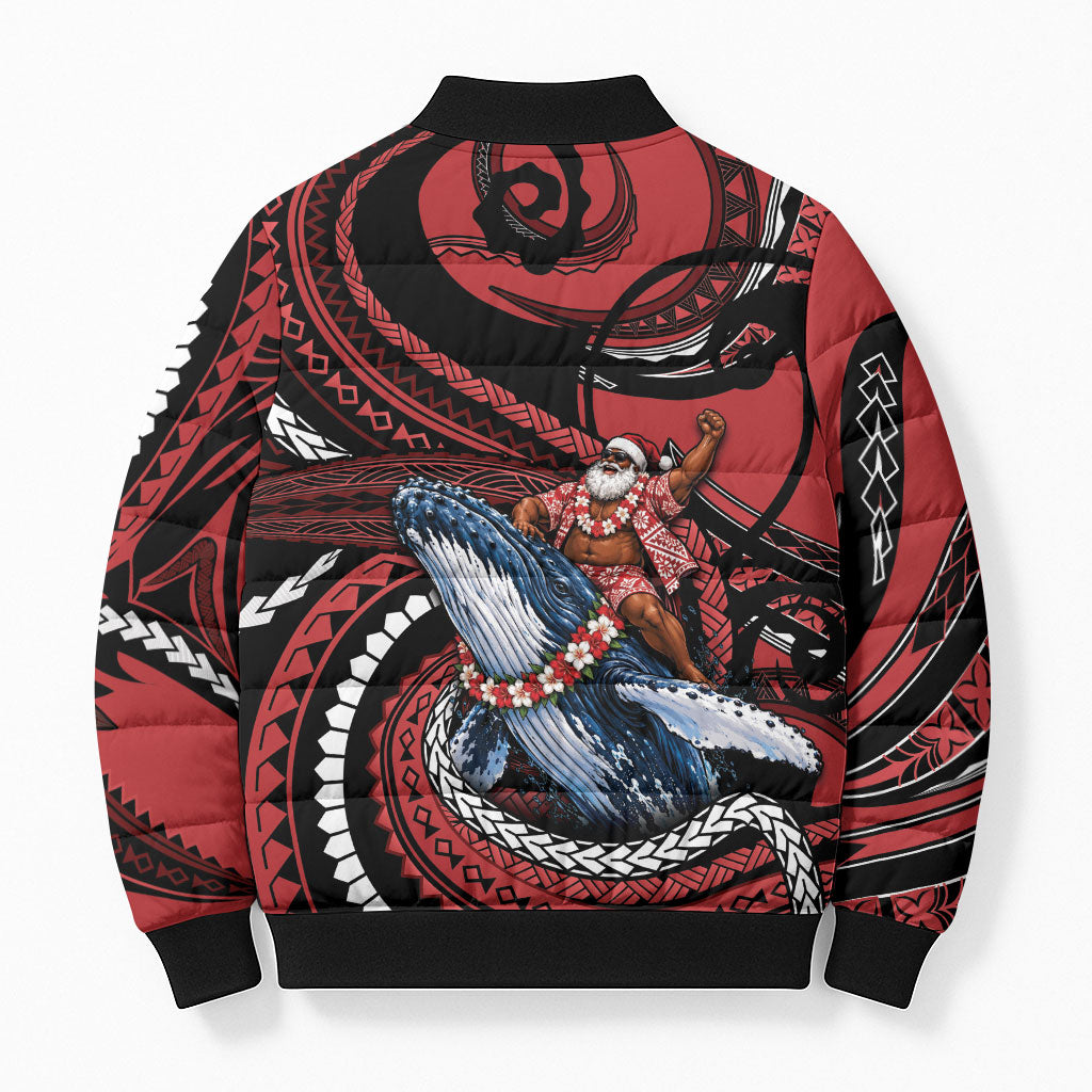 Tonga Christmas Bomber Puffer Jacket Santa Riding Humpback Whale DT05 - Polynesian Pride
