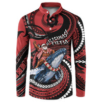 Tonga Christmas Button Sweatshirt Santa Riding Humpback Whale DT05 Red - Polynesian Pride