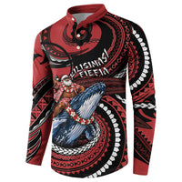 Tonga Christmas Button Sweatshirt Santa Riding Humpback Whale DT05 - Polynesian Pride