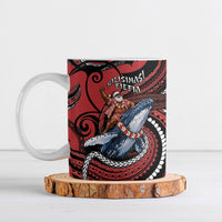 Tonga Christmas Ceramic Mug Santa Riding Humpback Whale DT05 Red - Polynesian Pride