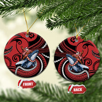 Tonga Christmas Ceramic Ornament Santa Riding Humpback Whale DT05 Circle Red - Polynesian Pride
