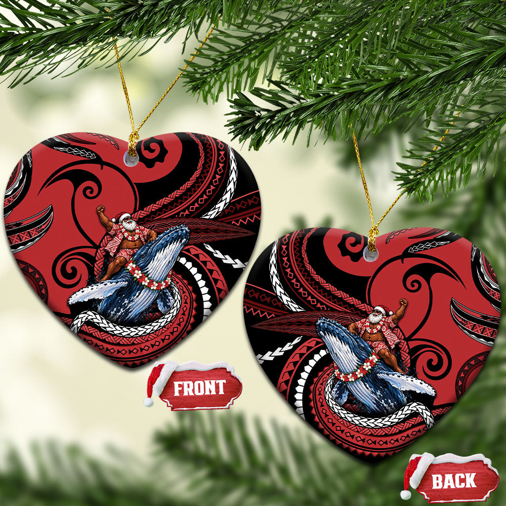 Tonga Christmas Ceramic Ornament Santa Riding Humpback Whale DT05 Heart Red - Polynesian Pride