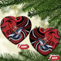 Tonga Christmas Ceramic Ornament Santa Riding Humpback Whale DT05 Heart Red - Polynesian Pride