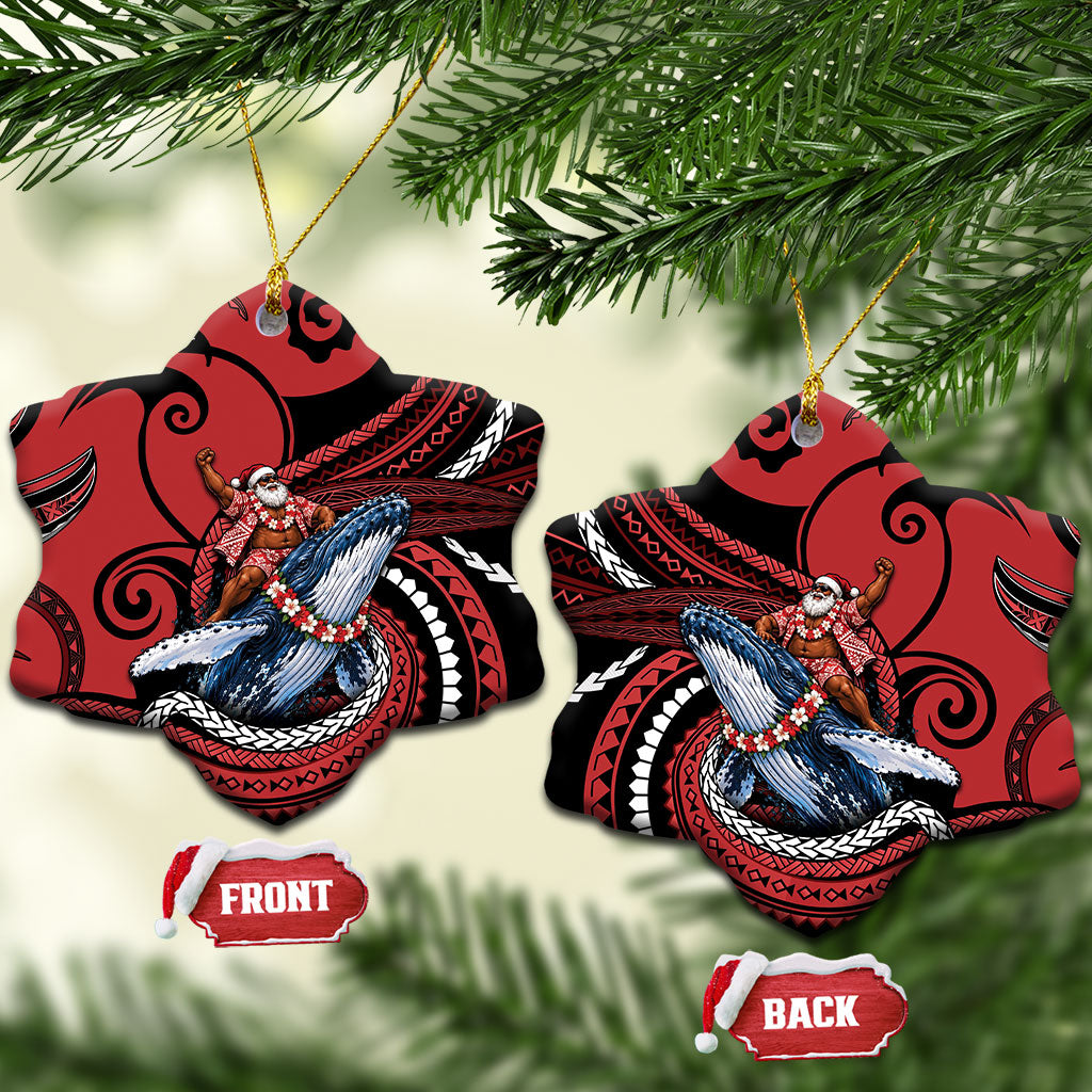 Tonga Christmas Ceramic Ornament Santa Riding Humpback Whale DT05 Snow Flake Red - Polynesian Pride