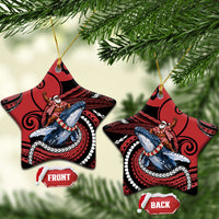 Tonga Christmas Ceramic Ornament Santa Riding Humpback Whale DT05 Star Red - Polynesian Pride