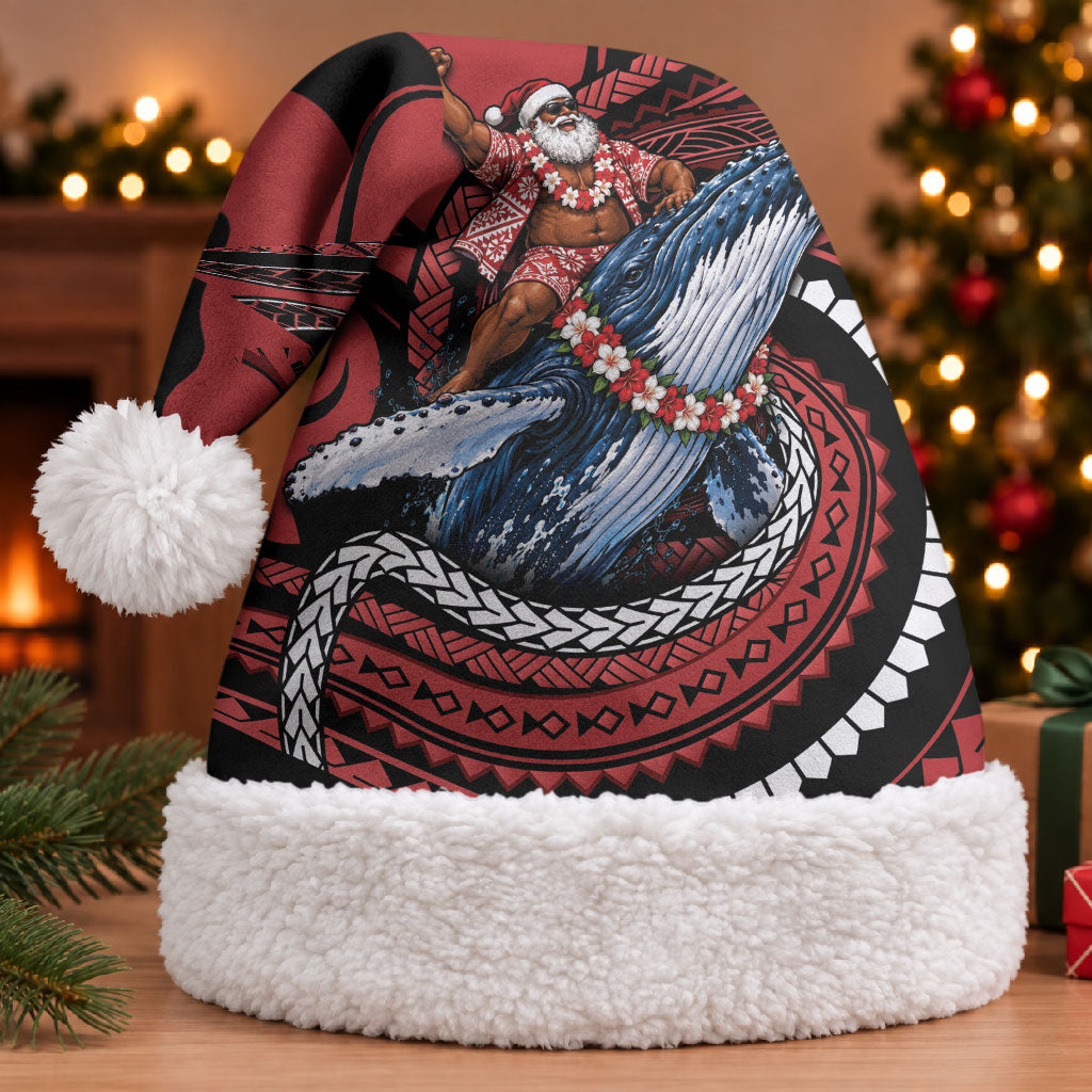 Tonga Christmas Santa Hat Santa Riding Humpback Whale DT05 With Fur Red - Polynesian Pride