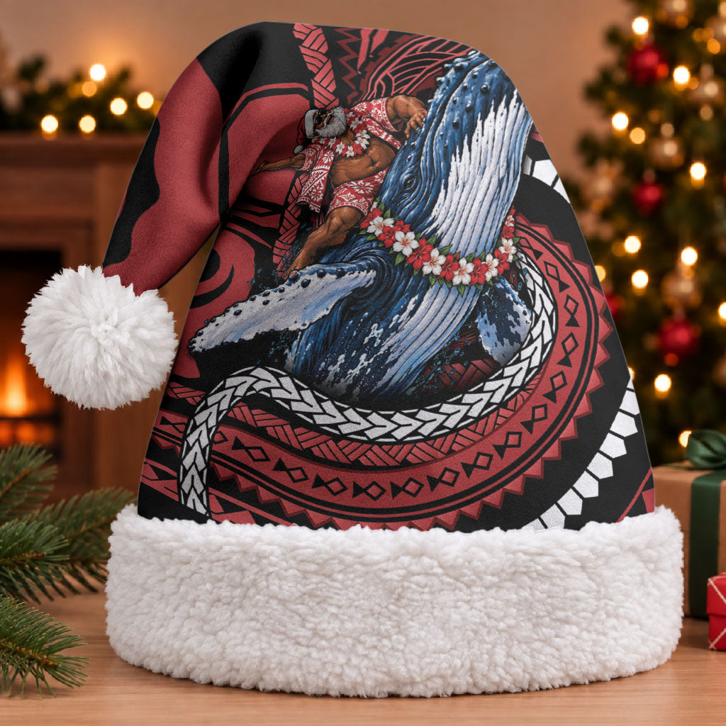 Tonga Christmas Santa Hat Santa Riding Humpback Whale DT05 With Fur Red - Polynesian Pride