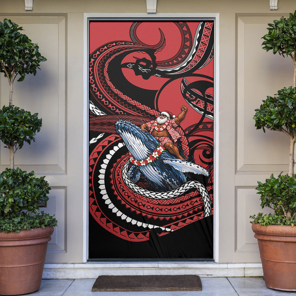 Tonga Christmas Door Cover Santa Riding Humpback Whale DT05 Red - Polynesian Pride