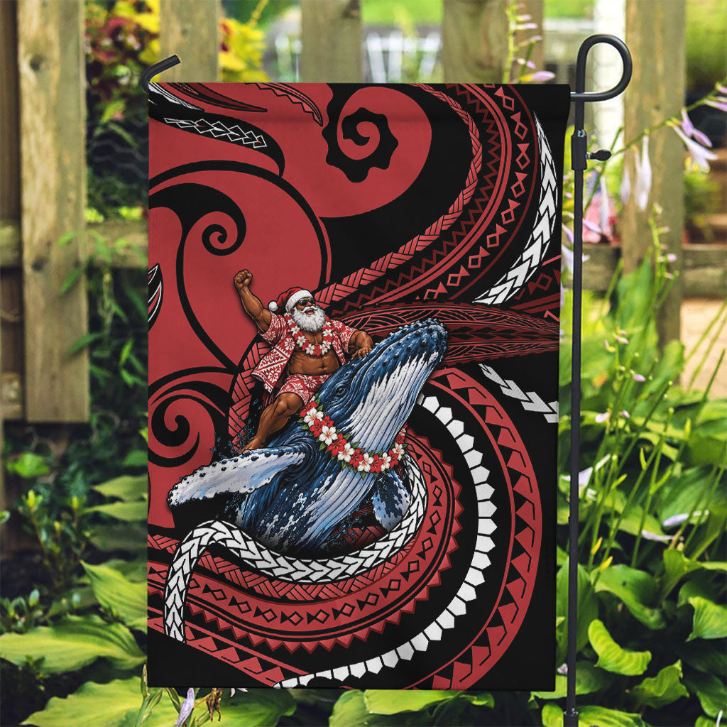 Tonga Christmas Garden Flag Santa Riding Humpback Whale DT05 Garden Flag Red - Polynesian Pride