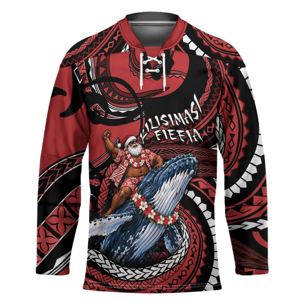 Tonga Christmas Hockey Jersey Santa Riding Humpback Whale DT05 Unisex Red - Polynesian Pride