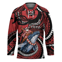 Tonga Christmas Hockey Jersey Santa Riding Humpback Whale DT05 Unisex Red - Polynesian Pride