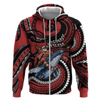 Tonga Christmas Hoodie Santa Riding Humpback Whale DT05 Zip Hoodie Red - Polynesian Pride
