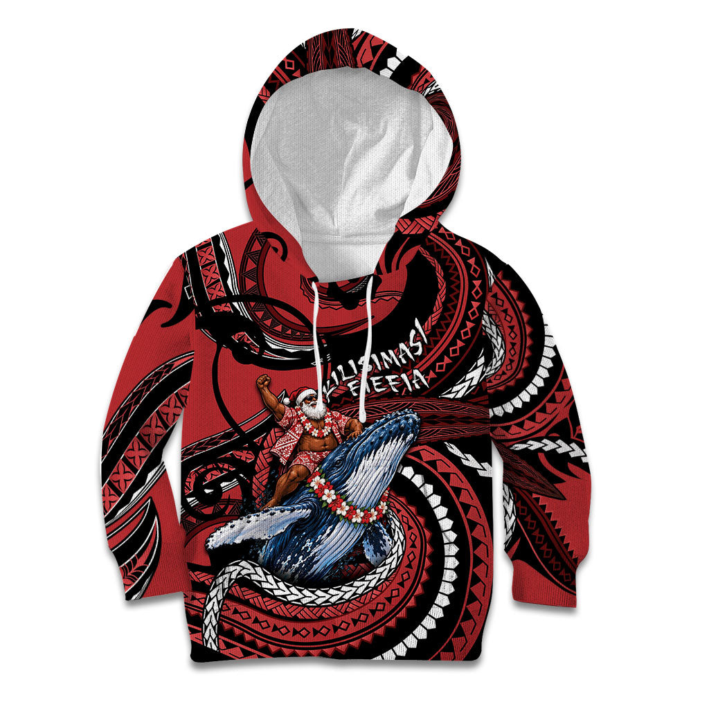 Tonga Christmas Kid Hoodie Santa Riding Humpback Whale DT05 Hoodie Red - Polynesian Pride