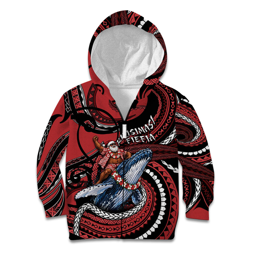 Tonga Christmas Kid Hoodie Santa Riding Humpback Whale DT05 Zip Hoodie Red - Polynesian Pride
