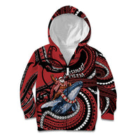 Tonga Christmas Kid Hoodie Santa Riding Humpback Whale DT05 Zip Hoodie Red - Polynesian Pride