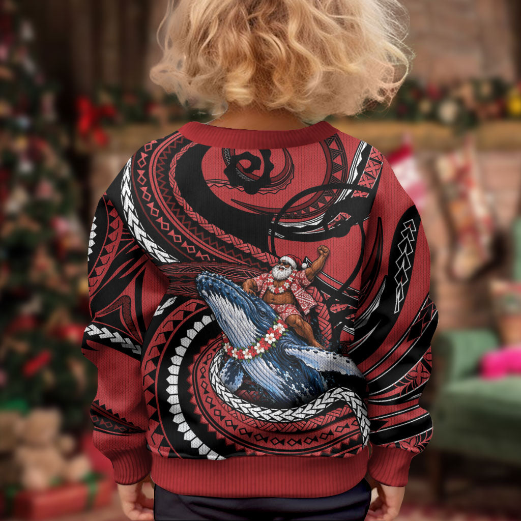 Tonga Christmas Kid Ugly Christmas Sweater Santa Riding Humpback Whale DT05 - Polynesian Pride