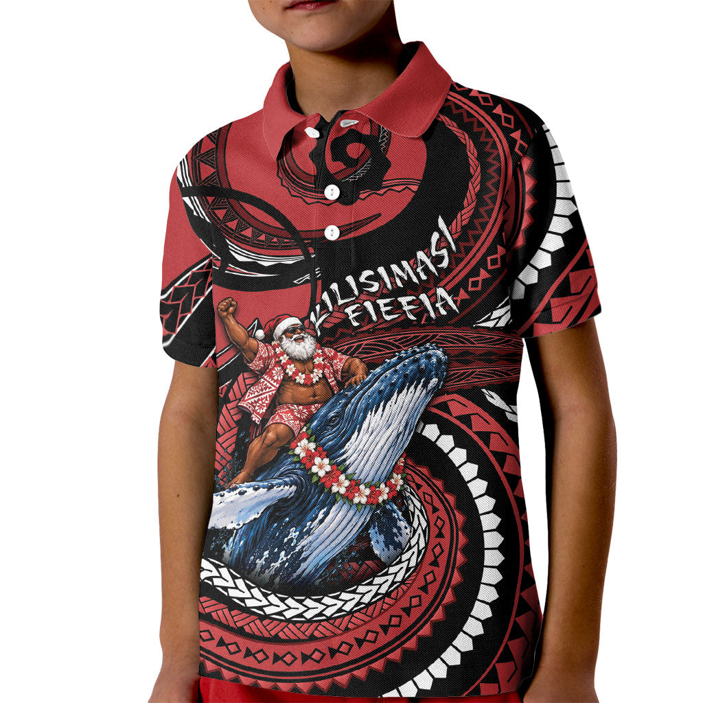 Tonga Christmas Kid Polo Shirt Santa Riding Humpback Whale DT05 Kid Red - Polynesian Pride