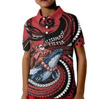 Tonga Christmas Kid Polo Shirt Santa Riding Humpback Whale DT05 Kid Red - Polynesian Pride