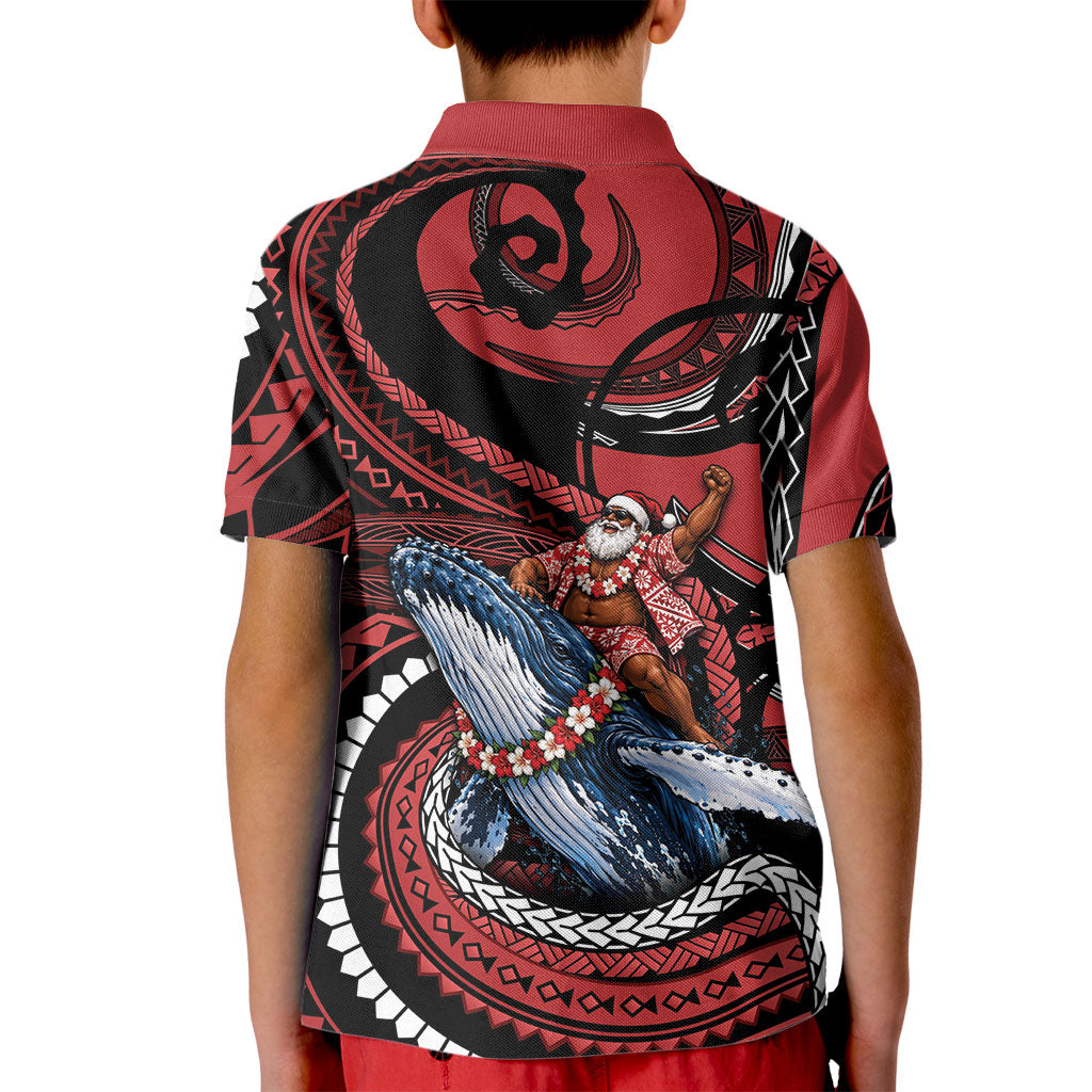 Tonga Christmas Kid Polo Shirt Santa Riding Humpback Whale DT05 - Polynesian Pride