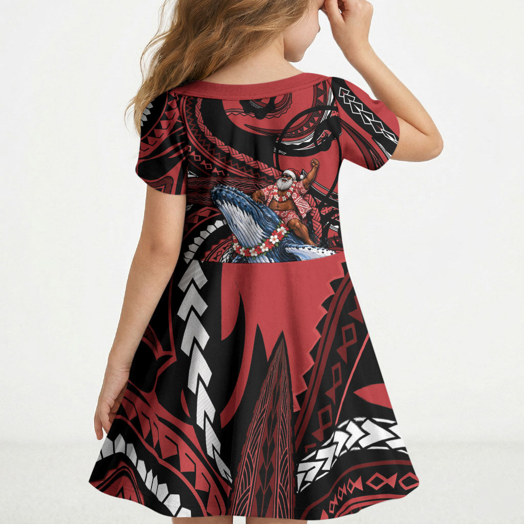 Tonga Christmas Kid Short Sleeve Dress Santa Riding Humpback Whale DT05 - Polynesian Pride