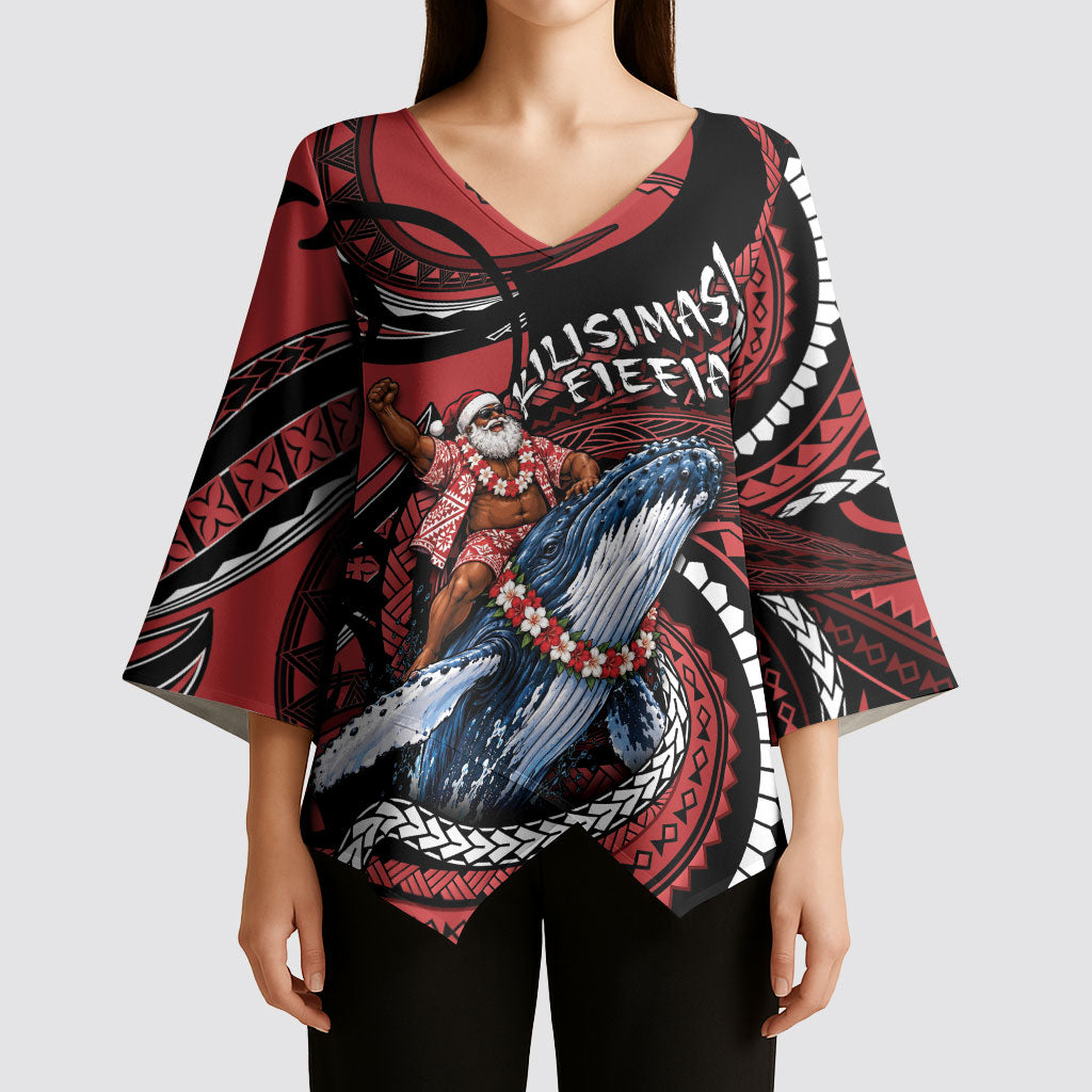 Tonga Christmas Kimono Sleeve Blouse Santa Riding Humpback Whale DT05 - Polynesian Pride