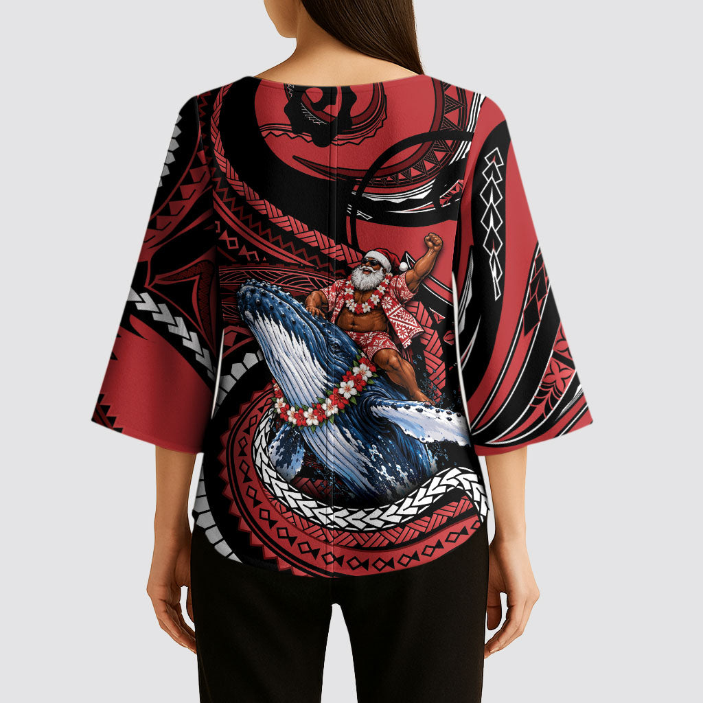 Tonga Christmas Kimono Sleeve Blouse Santa Riding Humpback Whale DT05 - Polynesian Pride