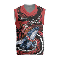 Tonga Christmas Knitted V-Neck Vest Santa Riding Humpback Whale DT05 Red - Polynesian Pride