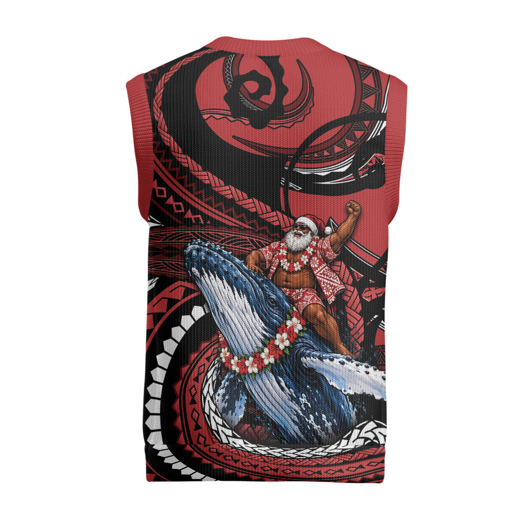 Tonga Christmas Knitted V-Neck Vest Santa Riding Humpback Whale DT05 - Polynesian Pride