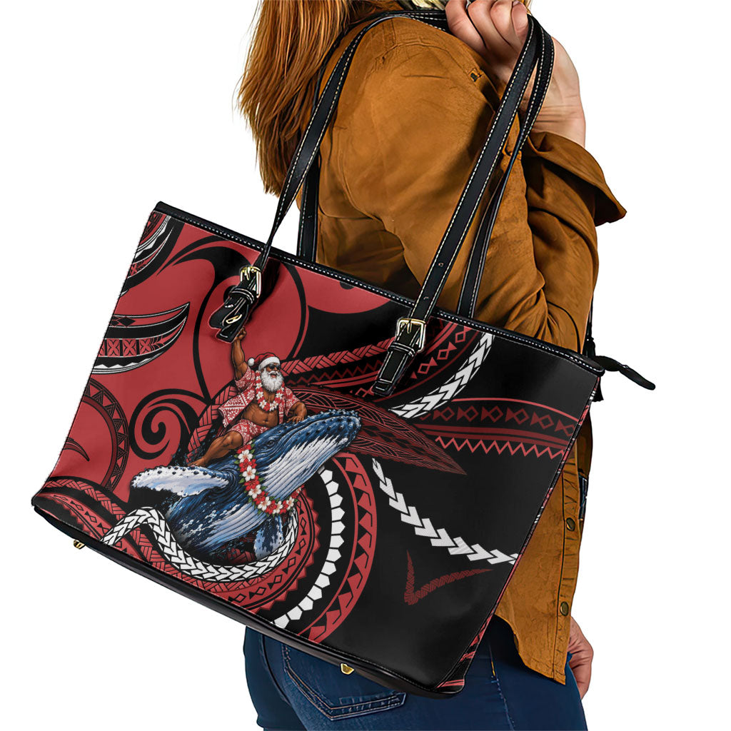 Tonga Christmas Leather Tote Bag Santa Riding Humpback Whale DT05 - Polynesian Pride
