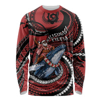 Tonga Christmas Long Sleeve Shirt Santa Riding Humpback Whale DT05 Unisex Red - Polynesian Pride