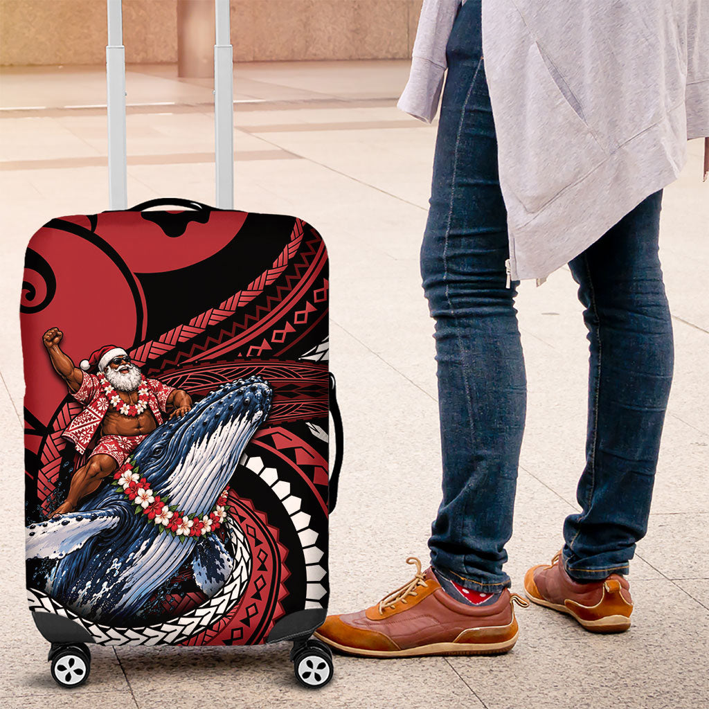 Tonga Christmas Luggage Cover Santa Riding Humpback Whale DT05 Red - Polynesian Pride