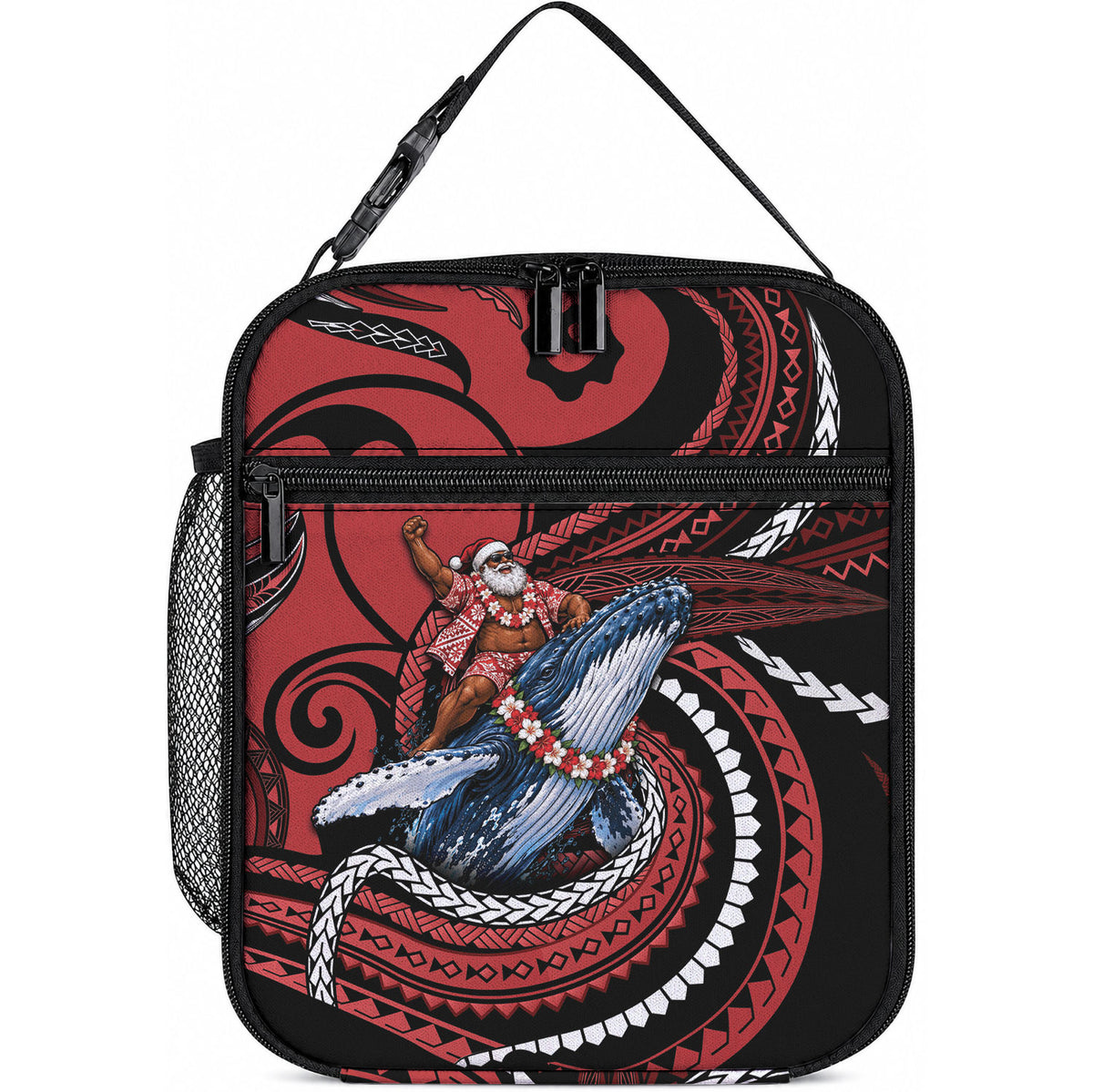 Tonga Christmas Lunch Bag Santa Riding Humpback Whale DT05 10.2 × 8.3 × 4.3 inch Red - Polynesian Pride