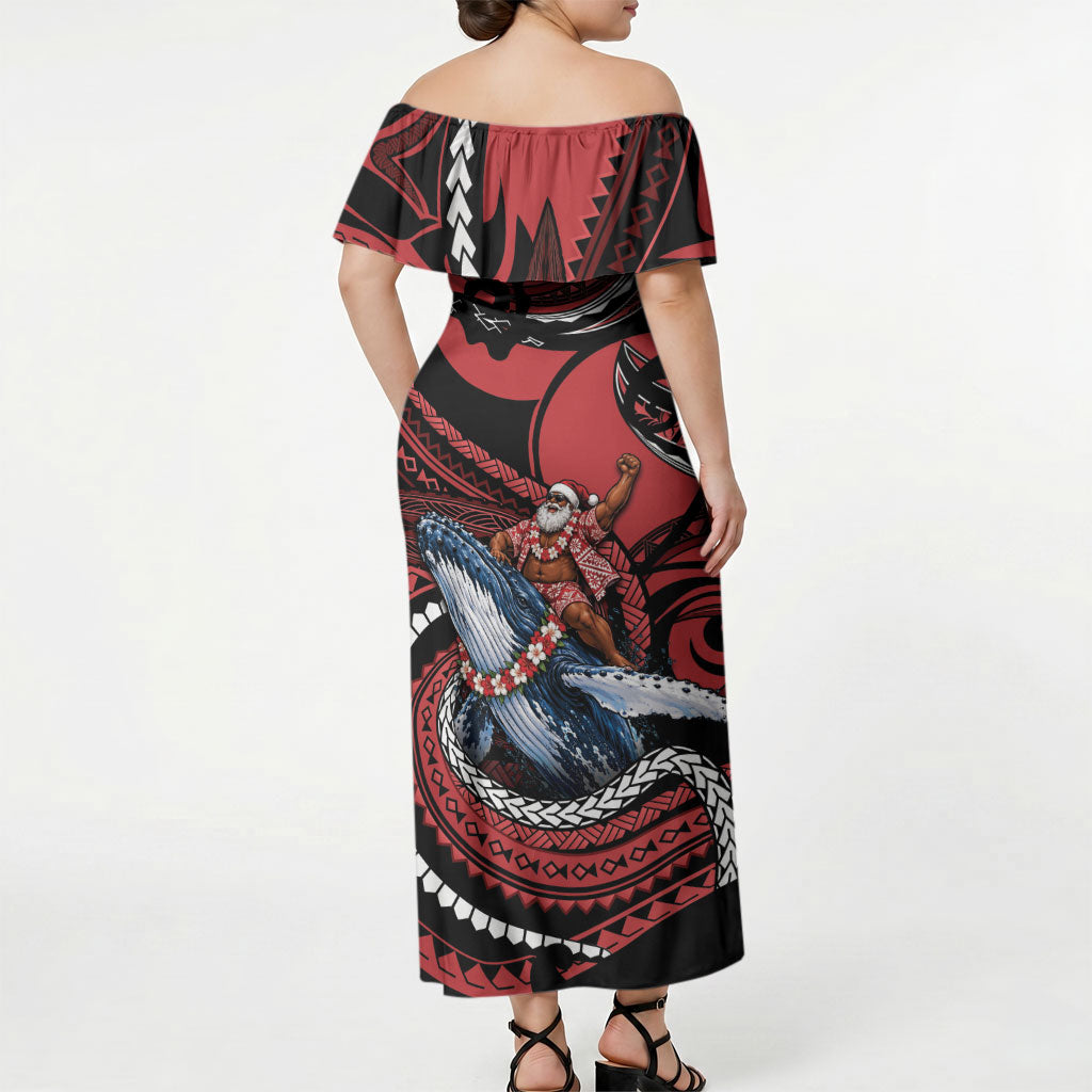 Tonga Christmas Off Shoulder Maxi Dress Santa Riding Humpback Whale DT05 - Polynesian Pride