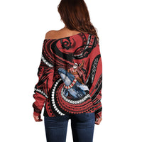 Tonga Christmas Off Shoulder Sweater Santa Riding Humpback Whale DT05 - Polynesian Pride