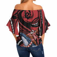 Tonga Christmas Off Shoulder Wrap Waist Top Santa Riding Humpback Whale DT05 - Polynesian Pride