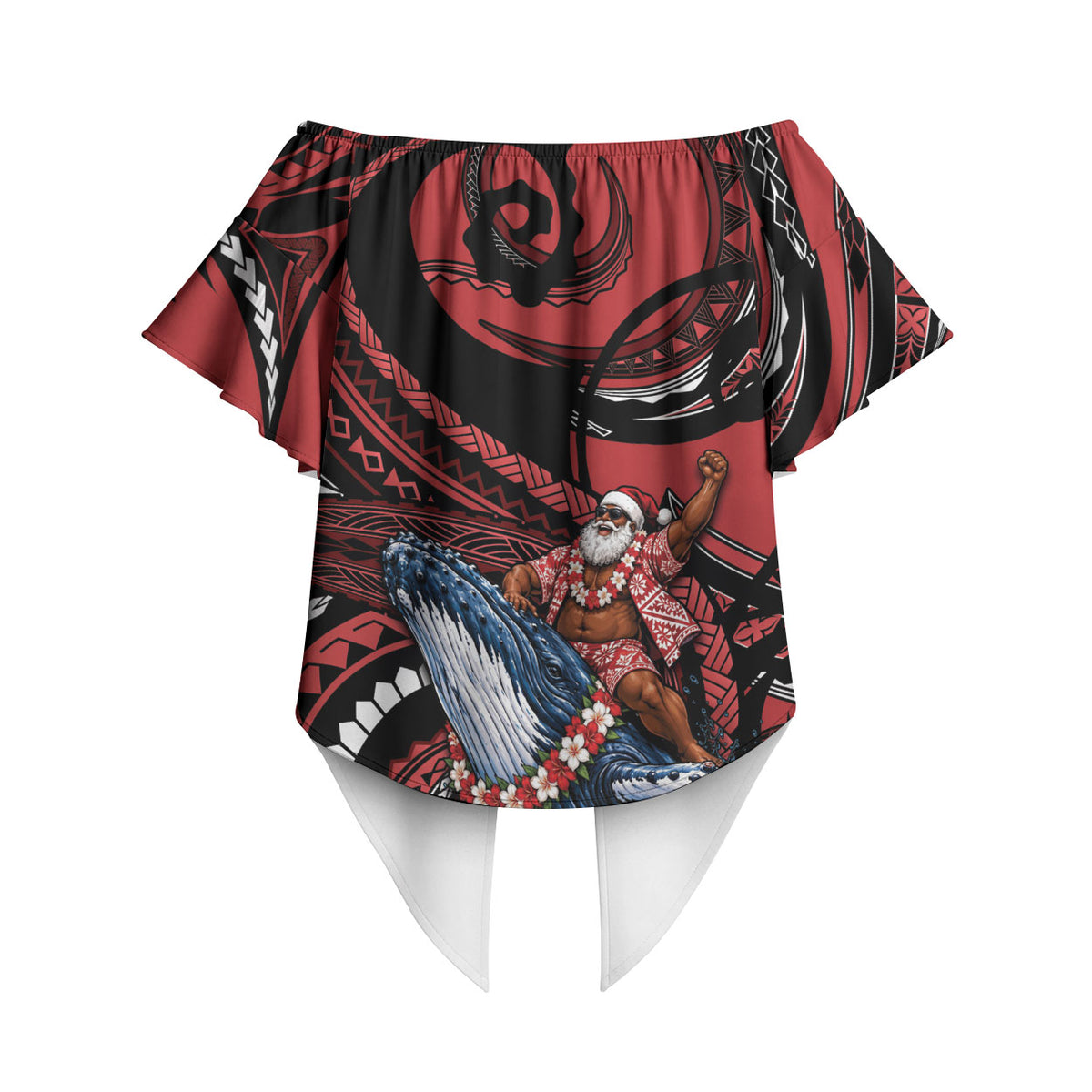 Tonga Christmas Off Shoulder Wrap Waist Top Santa Riding Humpback Whale DT05 - Polynesian Pride