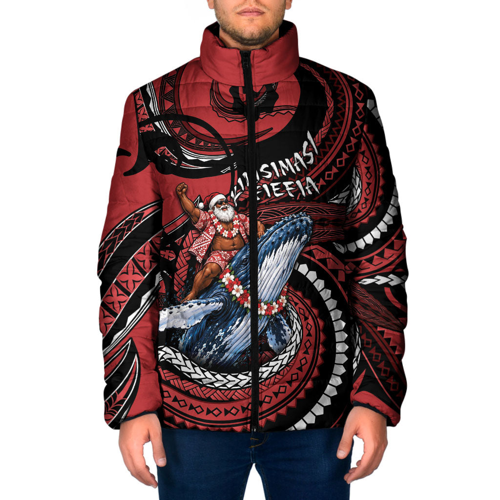 Tonga Christmas Padded Jacket Santa Riding Humpback Whale DT05 Men Red - Polynesian Pride