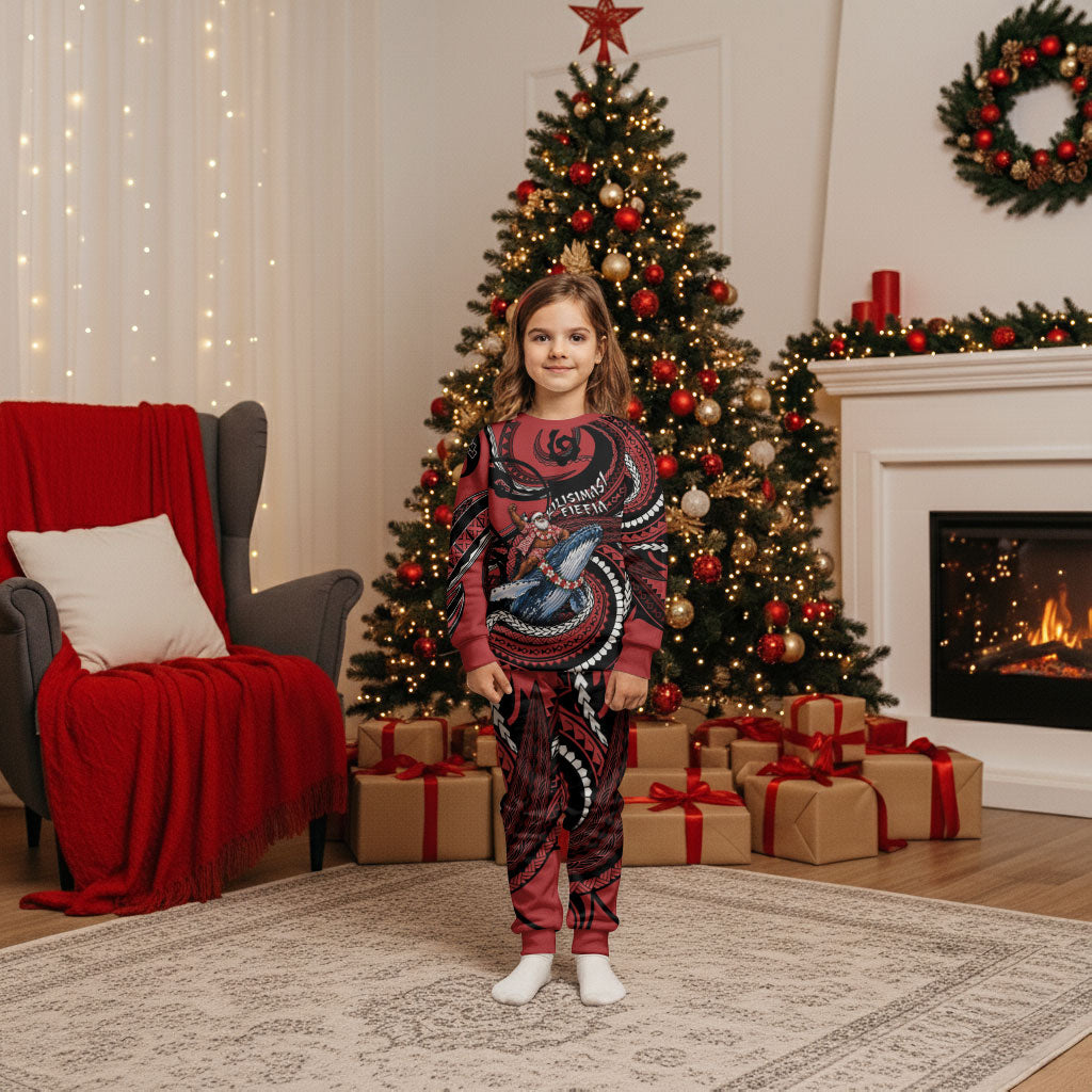 Tonga Christmas Pajama Set Santa Riding Humpback Whale DT05 Kid Red - Polynesian Pride