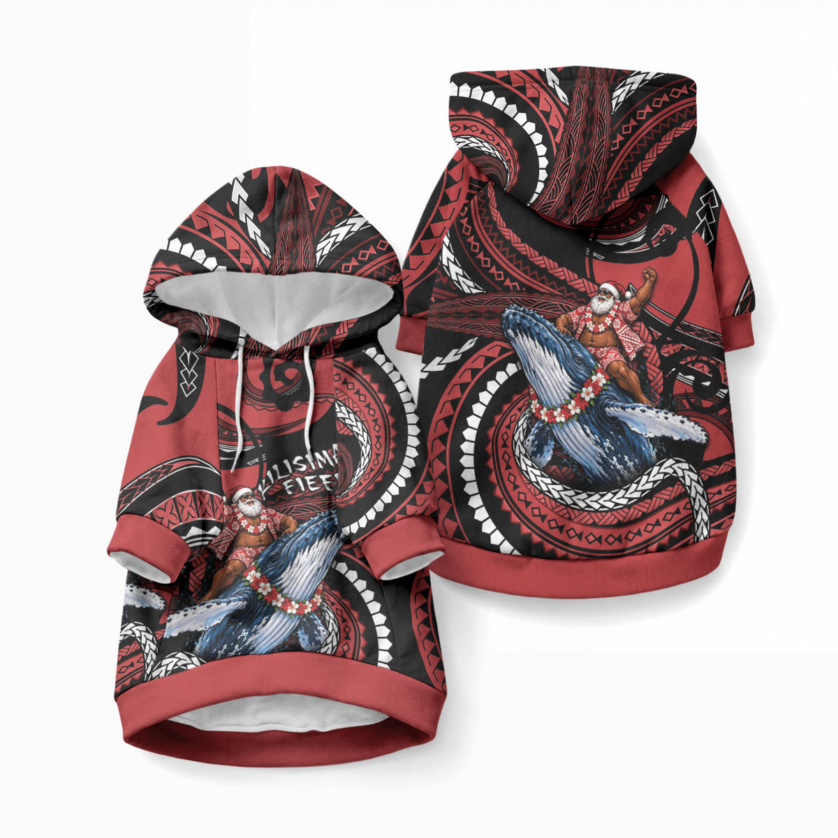 Tonga Christmas Pet Hoodie Santa Riding Humpback Whale DT05 Pullover Red - Polynesian Pride