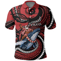 Tonga Christmas Polo Shirt Santa Riding Humpback Whale DT05 Red - Polynesian Pride