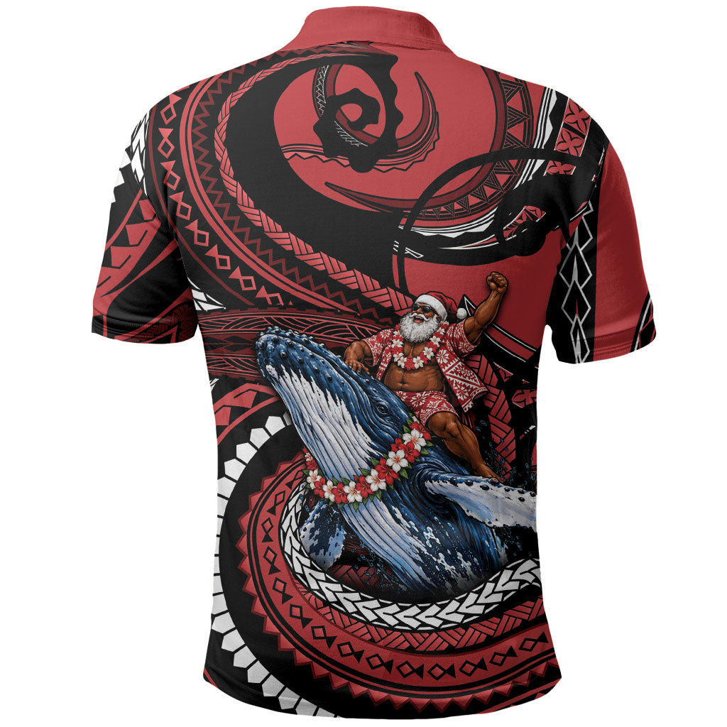 Tonga Christmas Polo Shirt Santa Riding Humpback Whale DT05 - Polynesian Pride