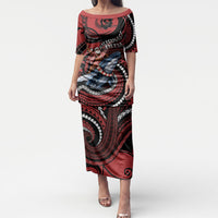 Tonga Christmas Puletasi Santa Riding Humpback Whale DT05 Long Dress Red - Polynesian Pride