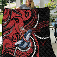 Tonga Christmas Quilt Santa Riding Humpback Whale DT05 Red - Polynesian Pride
