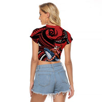Tonga Christmas Raglan Cropped T Shirt Santa Riding Humpback Whale DT05 - Polynesian Pride