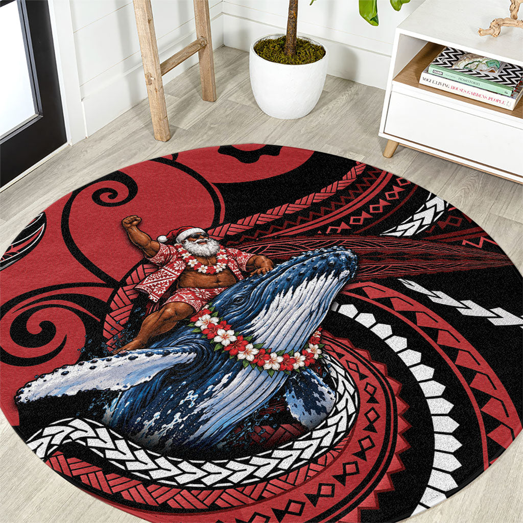 Tonga Christmas Round Carpet Santa Riding Humpback Whale DT05 Red - Polynesian Pride