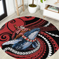 Tonga Christmas Round Carpet Santa Riding Humpback Whale DT05 Red - Polynesian Pride