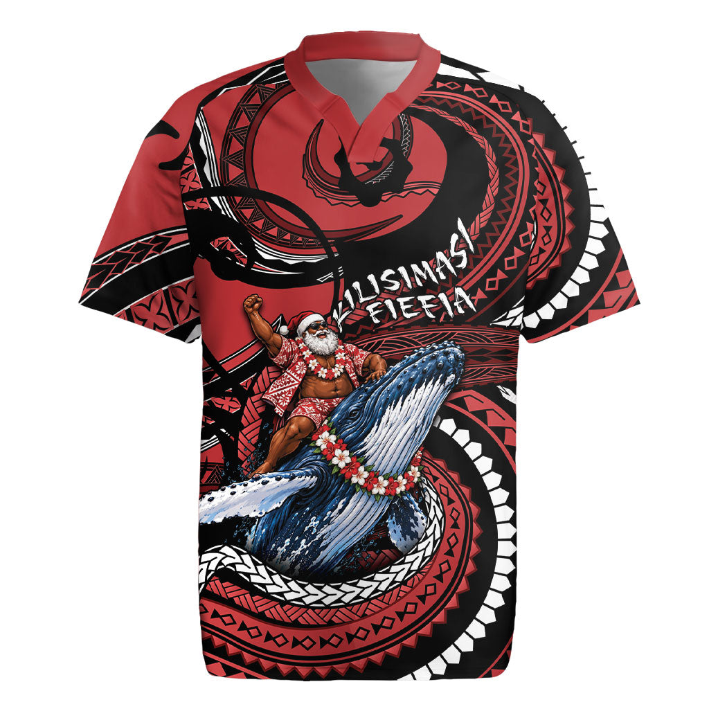 Tonga Christmas Rugby Jersey Santa Riding Humpback Whale DT05 Red - Polynesian Pride